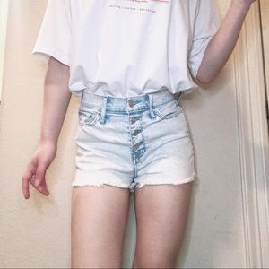 high waisted utility button jean shorts